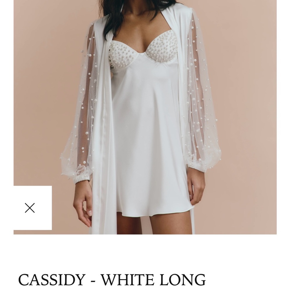 The ROBE UA Cassidy- White Long Elegant Sheer White Robe with Pearl Sleeve